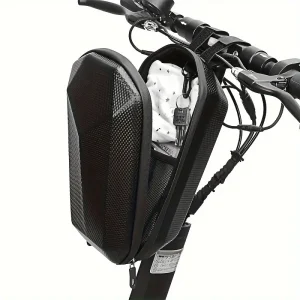 Black hard-shell handlebar bag for electric scooters, durable EVA fabric, waterproof.