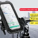 360° rotating scooter phone holder mounted on electric scooter handlebars