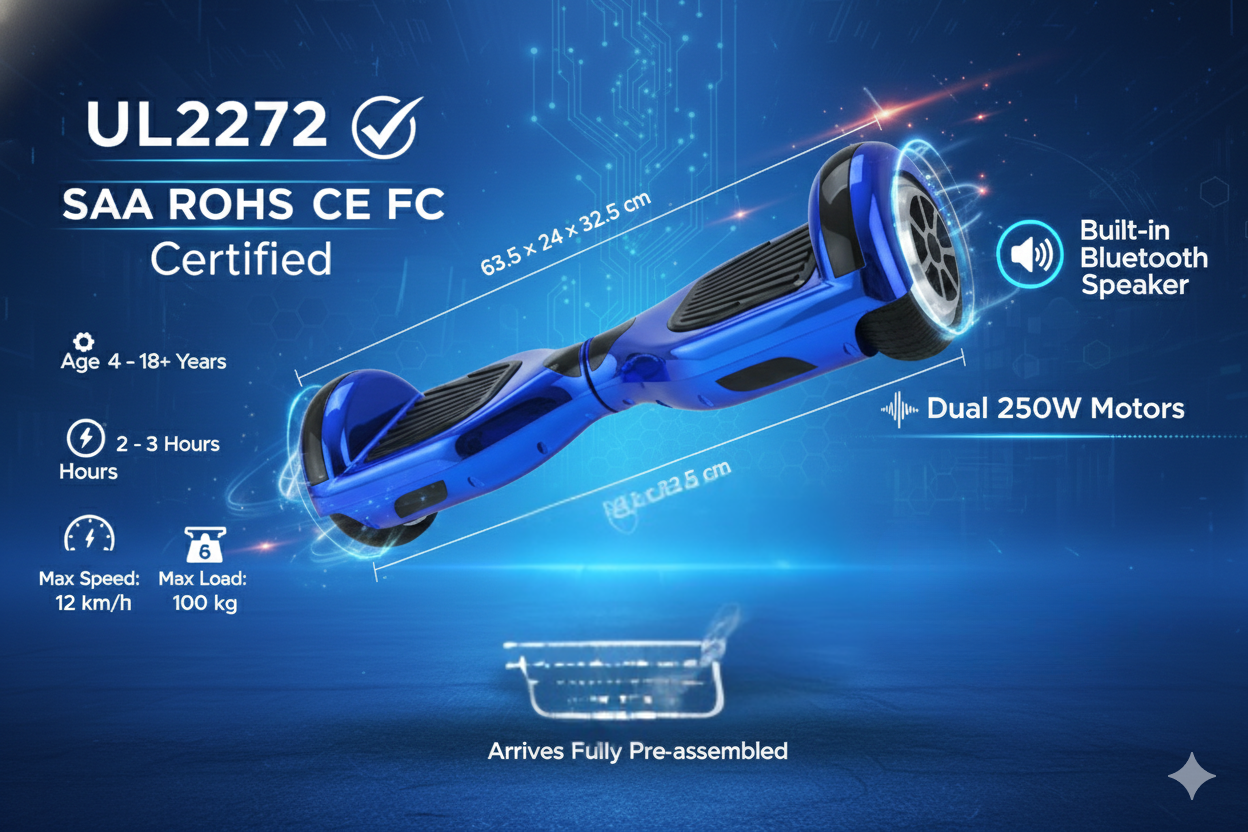 Blue chrome self-balancing hoverboard Australia