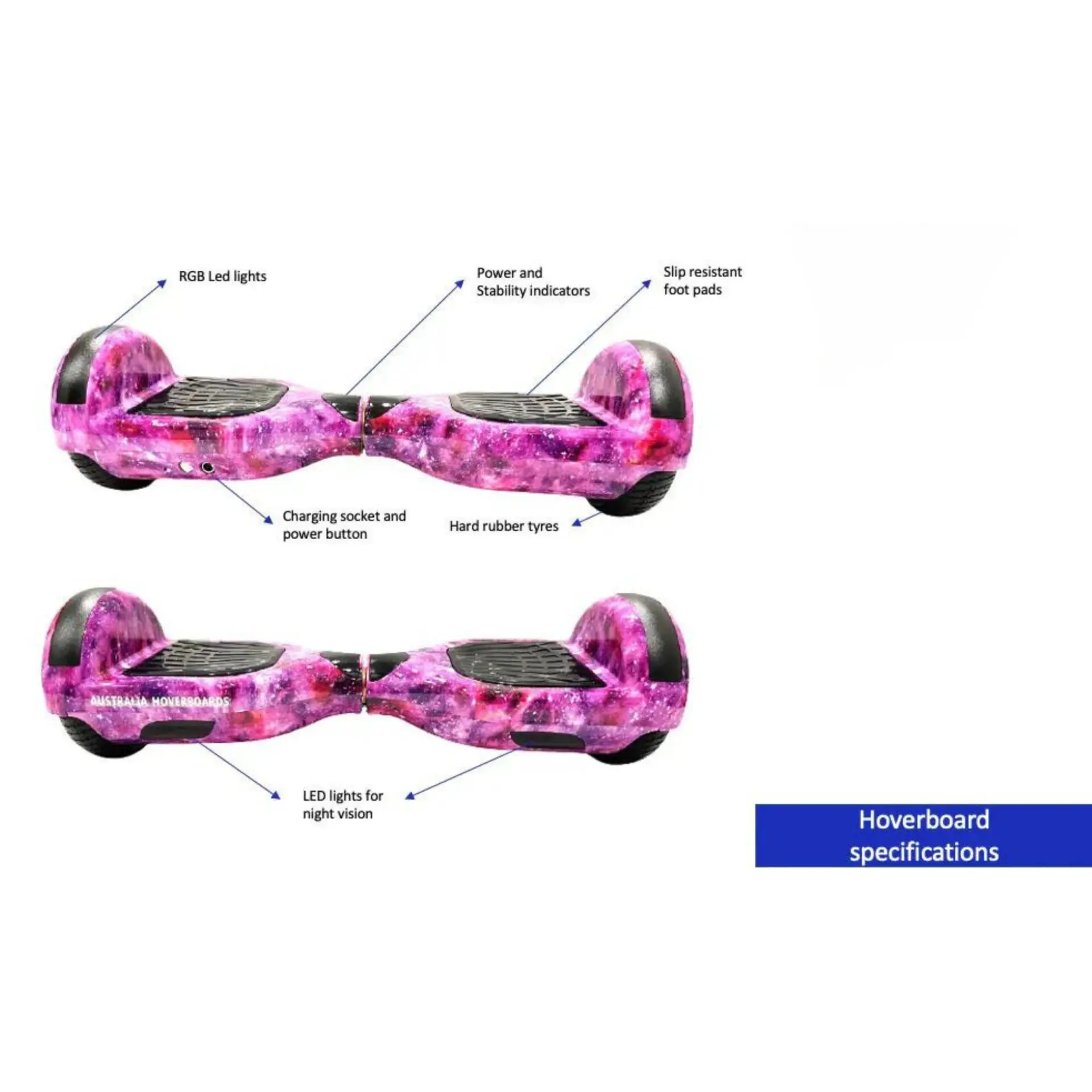 6.5 inch off road hoverboard in purple galaxy design